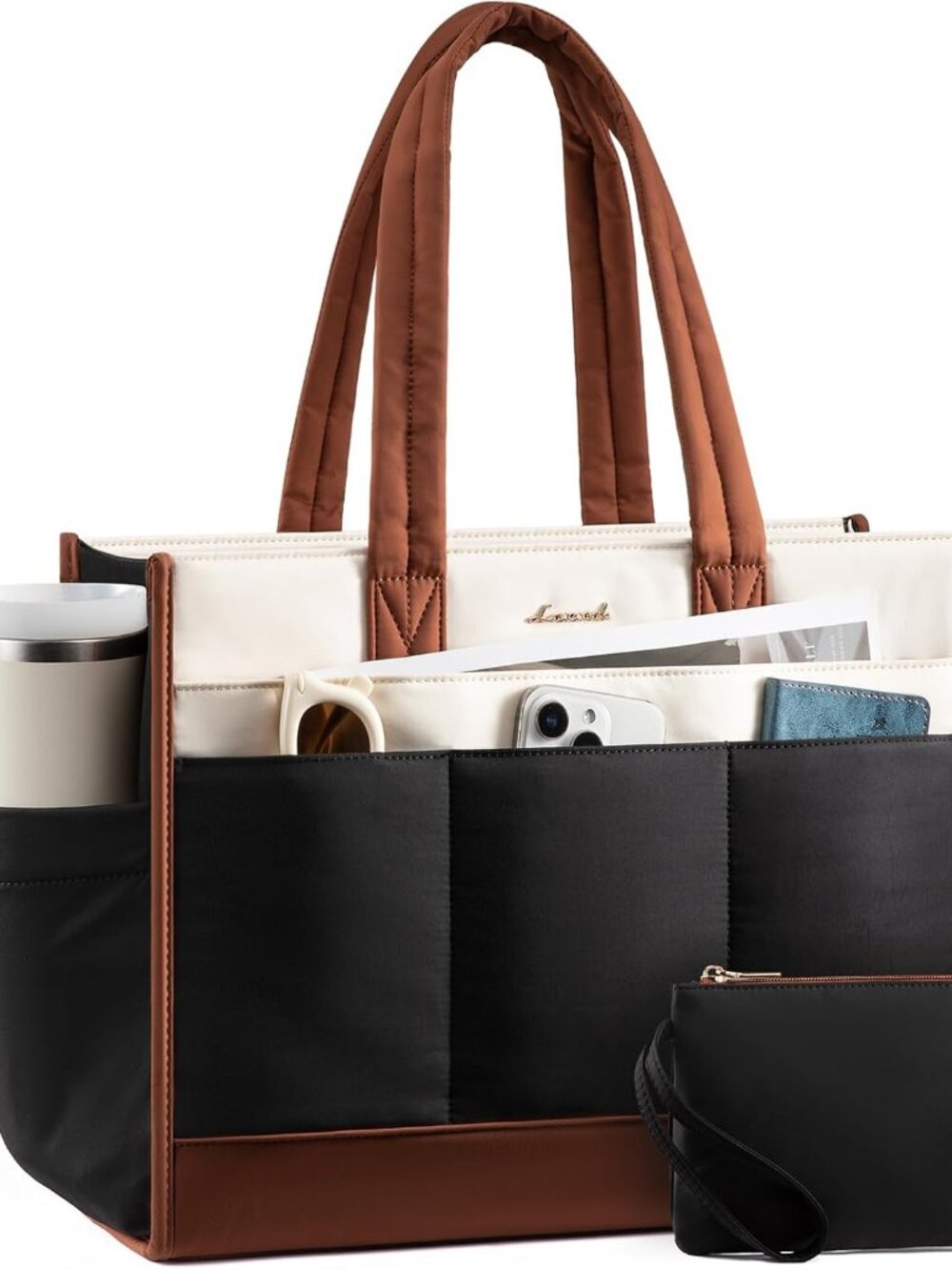Work Tote Bag for Women, 17.3 Inch Laptop Bag with 40oz Cup Holder